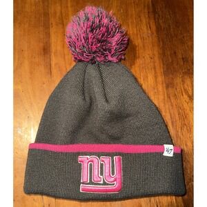 New York Giants '47 Brand Women's Pink & Gray Pom Top Knit Beanie Hat Cap Grey
